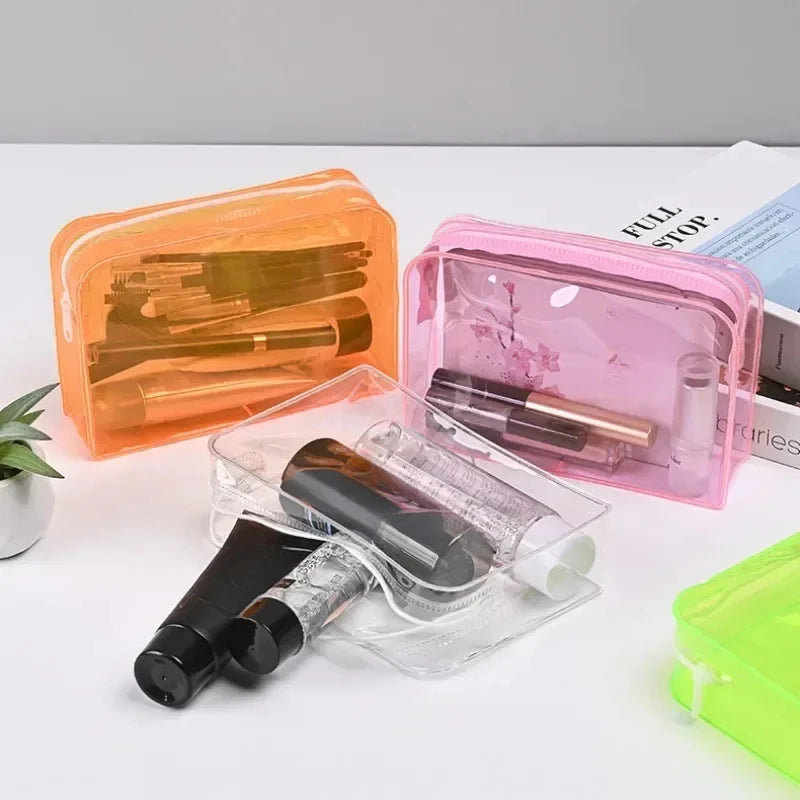 Candy Color Transparent Cosmetic Bag PVC Waterproof Large Capacity Makeup Bag Travel Cosmetic Organizer Toiletries Storage Bag