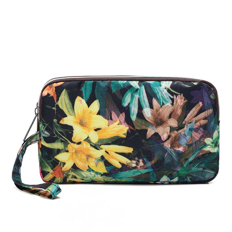 Fashion Flower Print Wallet For Women Three Layer High-capacity Mobile Phone Bag Portable Handheld Bag Mini Key Bag Clutch Bag