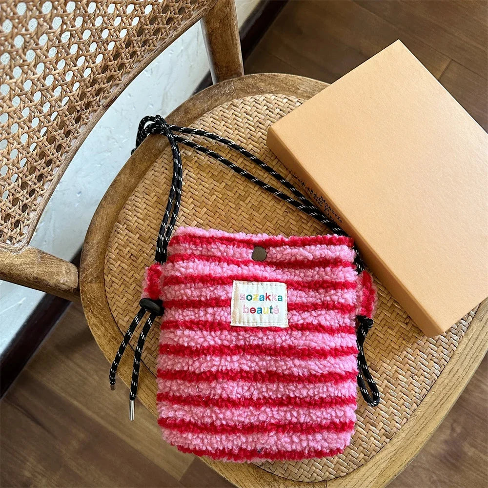 New Plush Dot Crossbody Bags for Women Cute Pink Single Shoulder Crossbody Bag Women Shopping Storage Bag Portable Phone Pouch