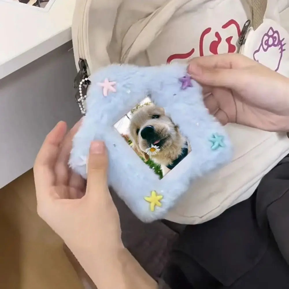 Cute Plush Photocard Case Cartoon Bag Keychain Star Shape Photo Card Holder Idol Photos Protective Cover Student Card Holder