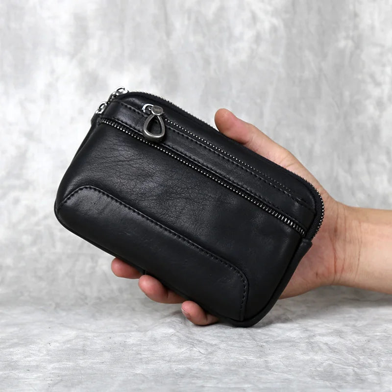 Men's Genuine Leather Retro Hanging Bag Head Layer Cow Leather Casual Horizontal Belt Mobile Phone Waist Bag