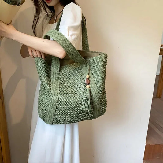 Elegant Straw Woven Handbag Women Beach Tote Shoulder Bag