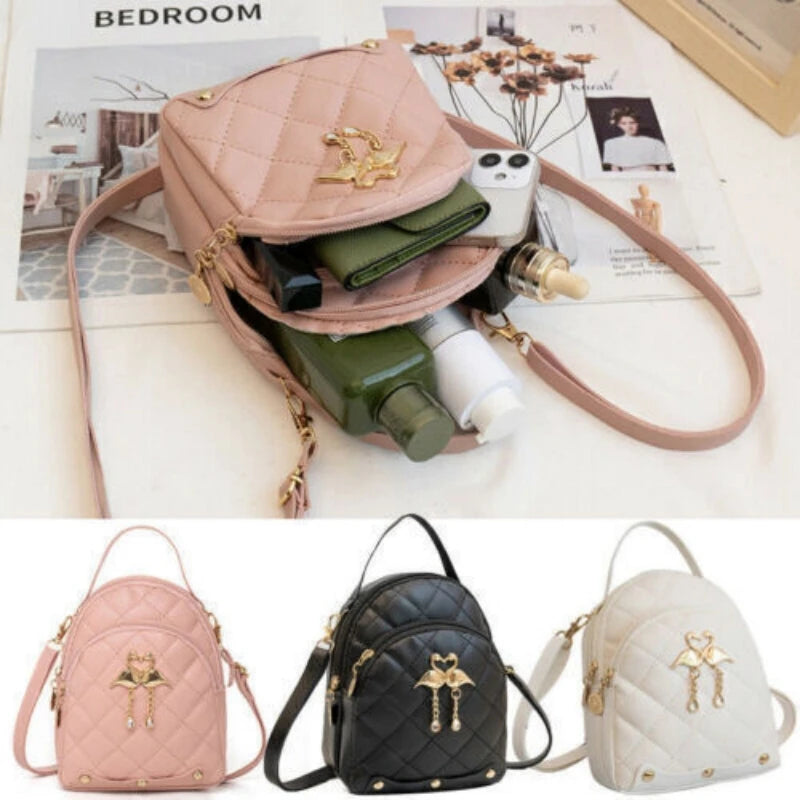 Cute Swan Embroidery Mini PU Leather Backpack for Women and Girls