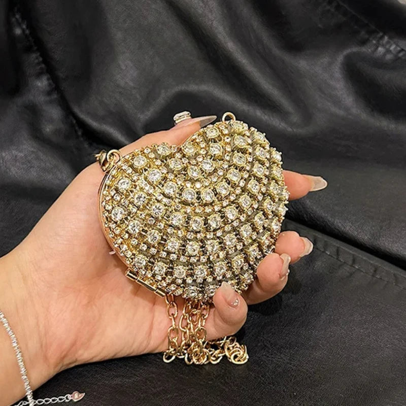 Luxury Crystal Rhinestone Heart Clutch Purse