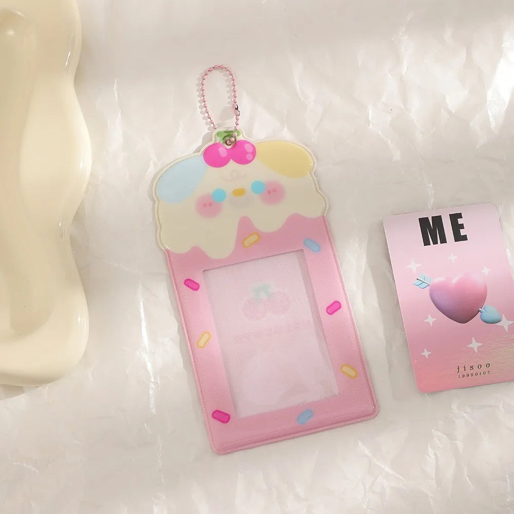 Cute Card Holder PVC Cartoon Photo Card Protective Case Card Display Pendant Card Holder Keychain Organiser's Card