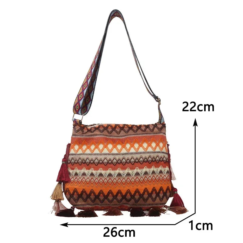 Vintage Women's Bag Tassel Ethnic Handwoven Crossbody for Lady Bag Hippie Sling Shoulder Bags for Ladies Handbag Сумка Женская