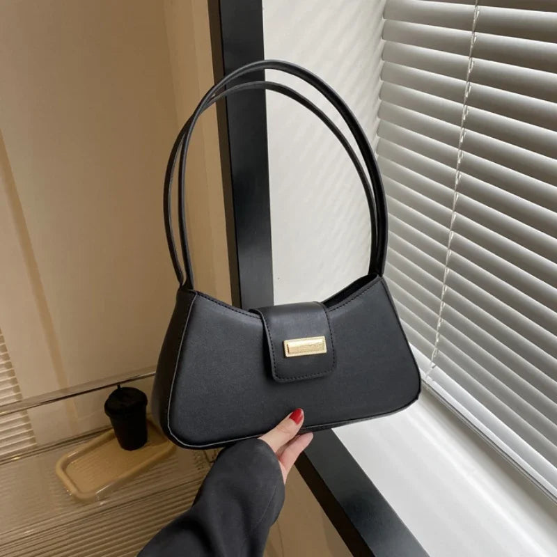 Minimalist Shoulder Bag for Women Simple Solid Color Underarm Bag Women's Buckle Handbag and Purse Fashion Small Top-handle Bags