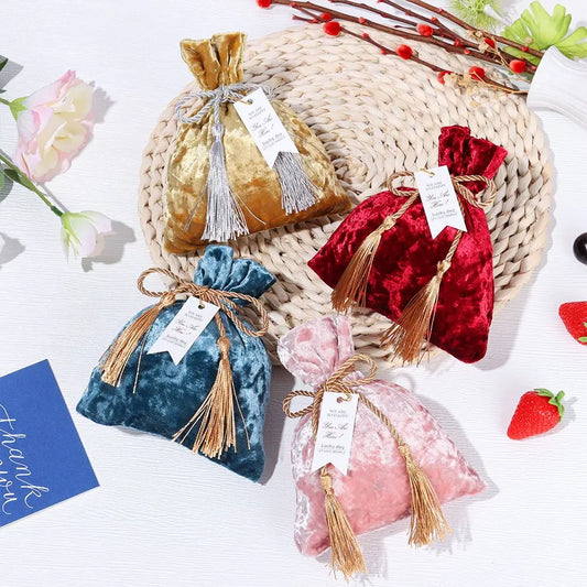 Fashion Velvet Candy Box Gift Bags Portable Velvet Cloth Drawstring Tassel Pocket Wedding Party Candy Pouches