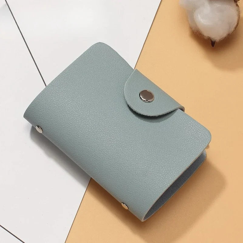 New 24 Slots Bits Card Holder Bag Simple Solid Color Pocket Case Women Men Credit ID Card Organizer Leather Cardholder Wallet