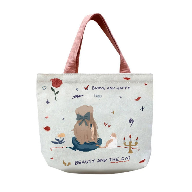 Cute Cartoon Canvas Tote Bag for Women - Makeup & Teacher Gift