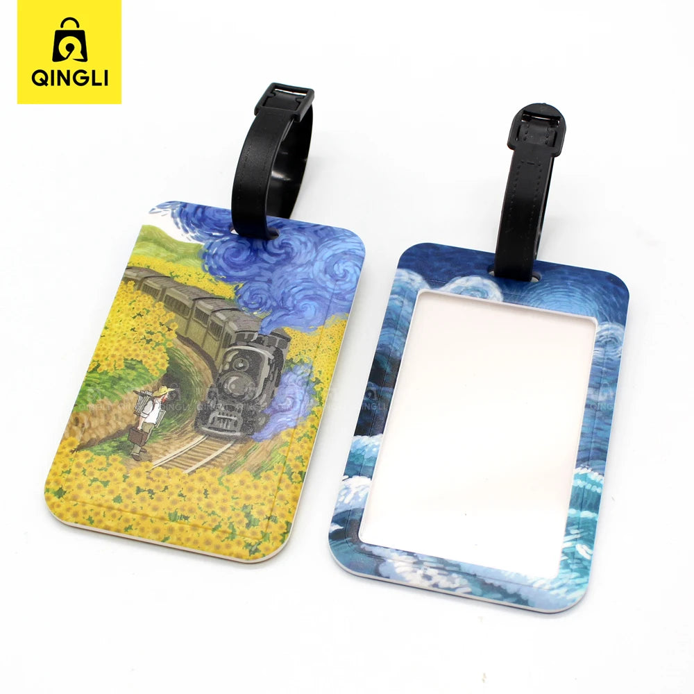 New Cartoon Van Gogh Painting Luggage Tag Creative Portable Bags Pendant Bus Card Holder Travel Accessories PVC Baggage Label