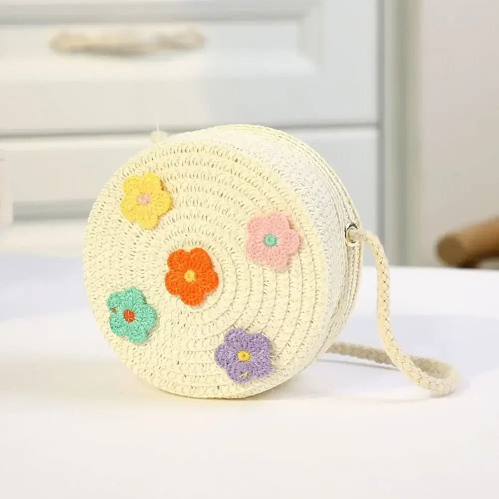 Kids Heart Straw Beach Bag Crossbody Handbag Coin Purse