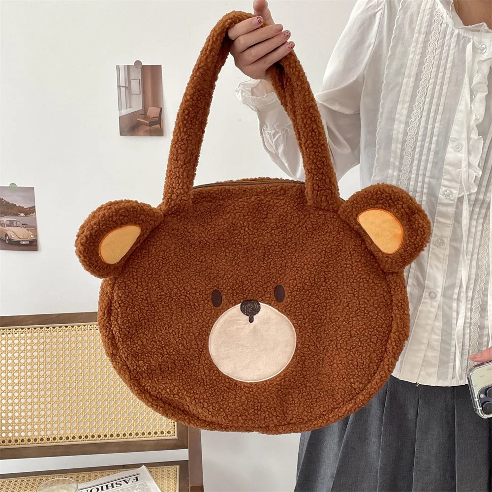 Kawaii Plush Bear Shoulder Bag Large Capacity Tote Handbag Schoolbag