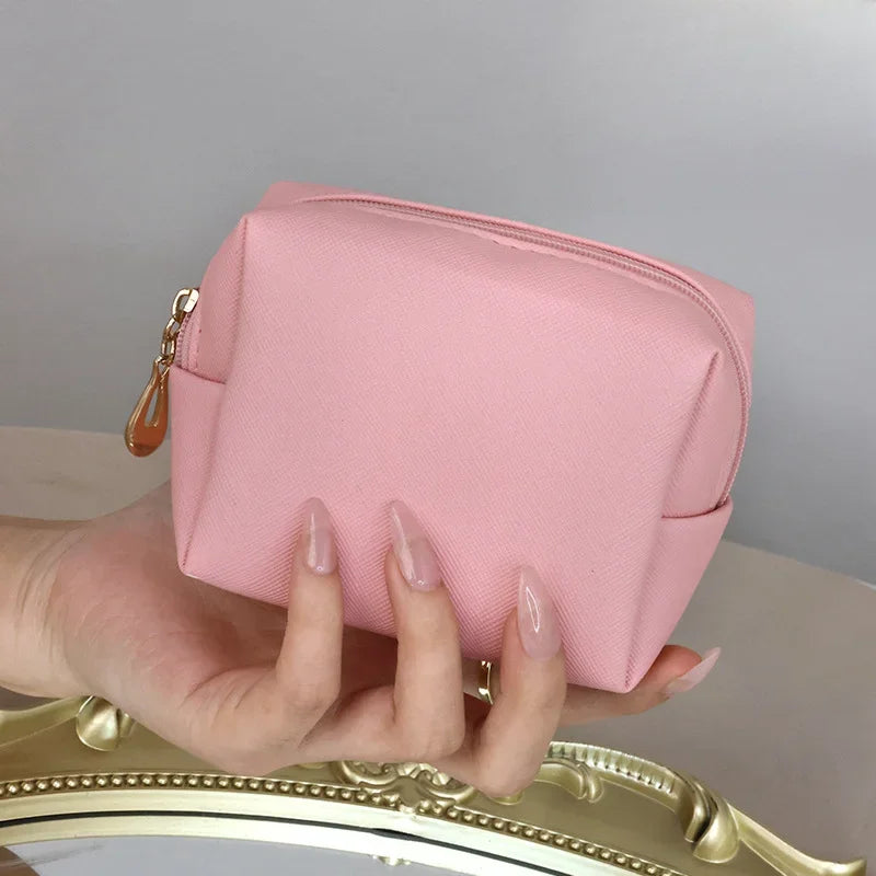 Leather Lipstick Makeup Bags Small Cosmetic Organizer Toiletry Tampon Sanitary Napkin Data Cable Storage Bags Coin Wallet Pouch