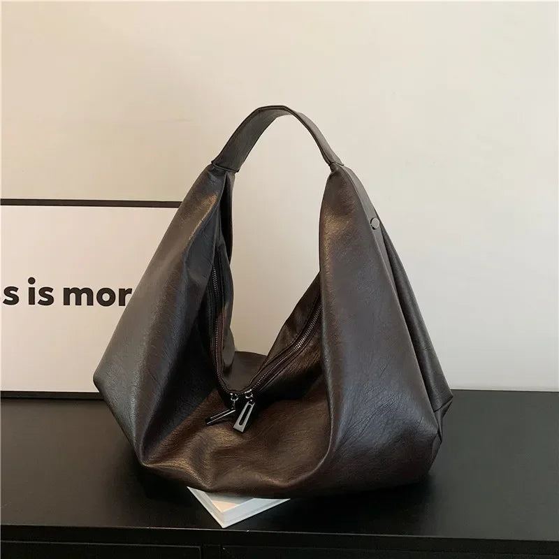 Big Black Shoulder Bags for Women Large Hobo Shopper Bag Solid Color Quality Soft Leather Crossbody Handbag Lady Travel Tote Bag