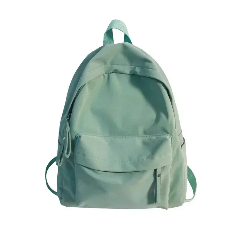 Waterproof Nylon Backpack for Women - Solid Color Travel Bookbag for Students