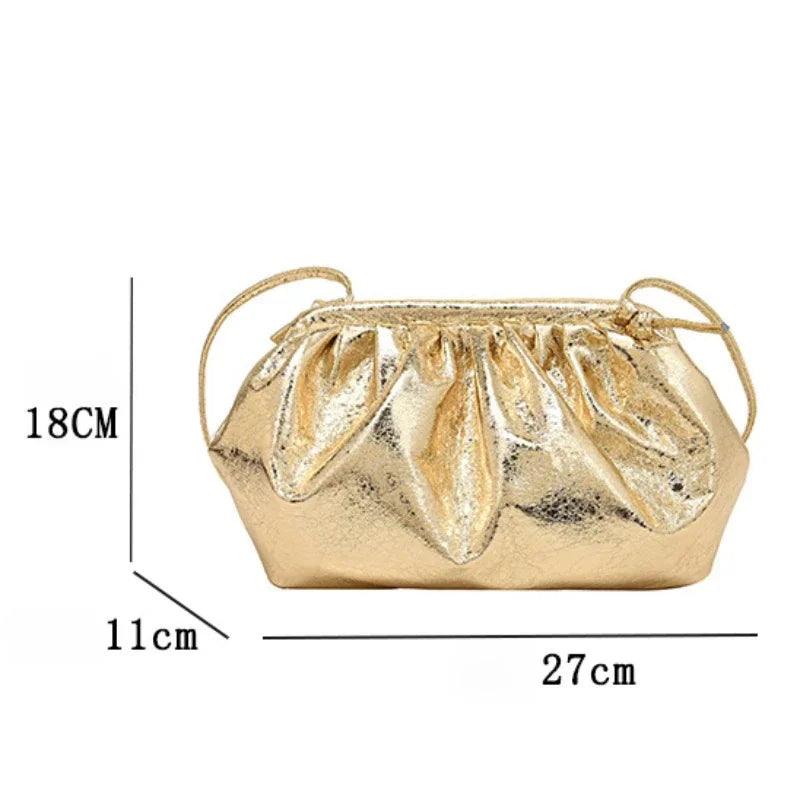 Small Luxury Design Women's Leather Silver Cloud Bag Female Gold Crossbody Bag Ladies Party Clutch Purse Female Handbags