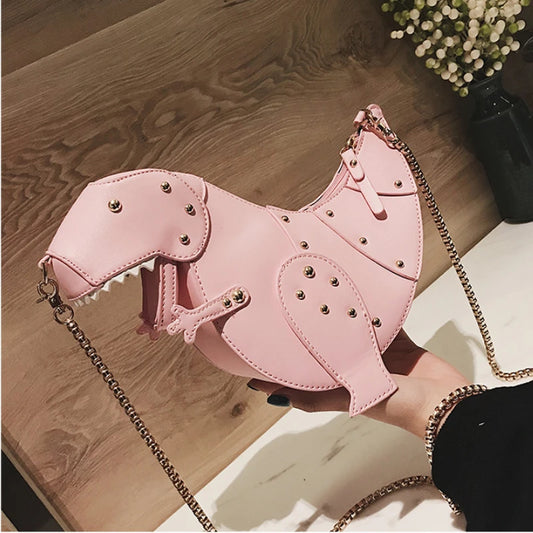 Trend Fashion 3D Dinosaur Design Rivets Pu Leather Girl's Chain Purse Shoulder Bag Tote Ladies Crossbody Mini Messenger Bag Flap