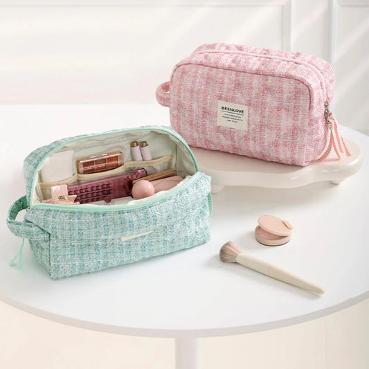 Women's Quilted Cotton Makeup Bag Travel Toiletry Organizer