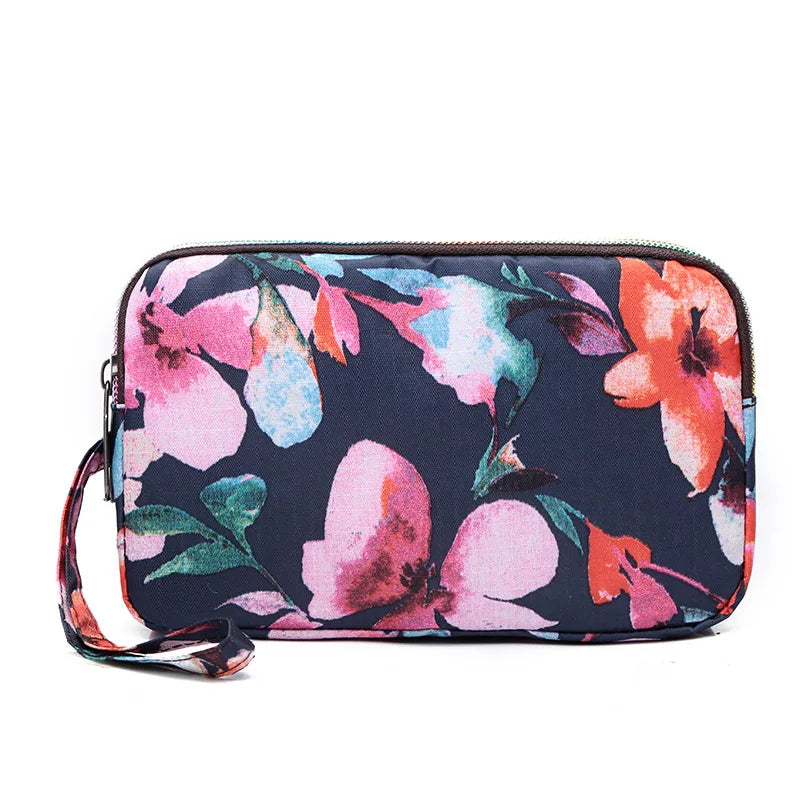 Fashion Flower Print Wallet For Women Three Layer High-capacity Mobile Phone Bag Portable Handheld Bag Mini Key Bag Clutch Bag