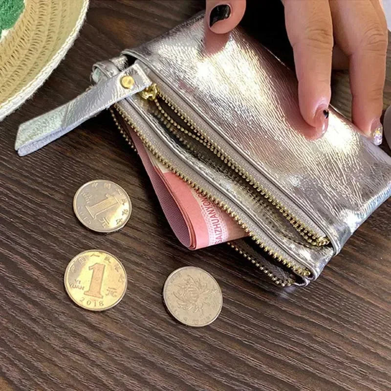 Women Clutch Mini Coin Purse Genuine Leather Wallet Credit Card Cash Holder Small Money Bag Female Zipper Storage Bags Pouch