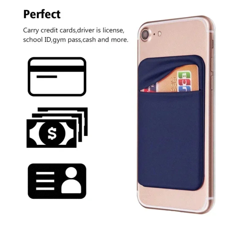 1PC Fashion Elastic Cloth Cell Phone Card Holder Mobile Phone Wallet Case Credit ID Card Holder Adhesive Sticker Pocket