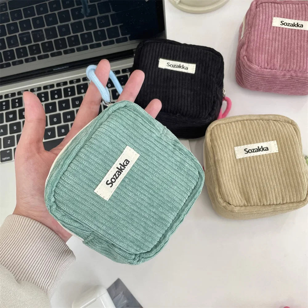 Kawaii Corduroy Travel Cosmetic Lipstick Jewelry Storage Bag Sanitary Napkin Bag Women Makeup Handbags Organizer Pouch Bag