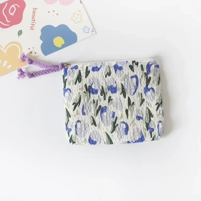 Japan Style Floral Coin Purse Women Mini Bag Cotton Change Purse Girls Cute Small Wallet Square Coin Pouch Cosmetic Storage Bag