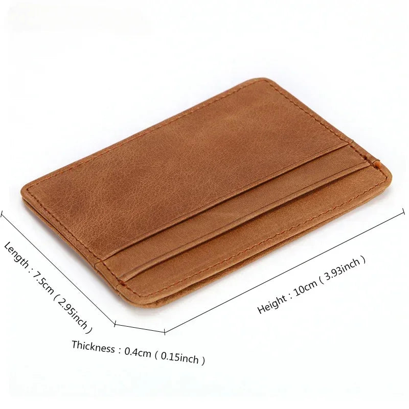 New 100% Cowhide Genuine Leather Thin Vintage Credit Case Mini ID Card Holder Small Purse for Man Slim Men's Wallet Cardholder