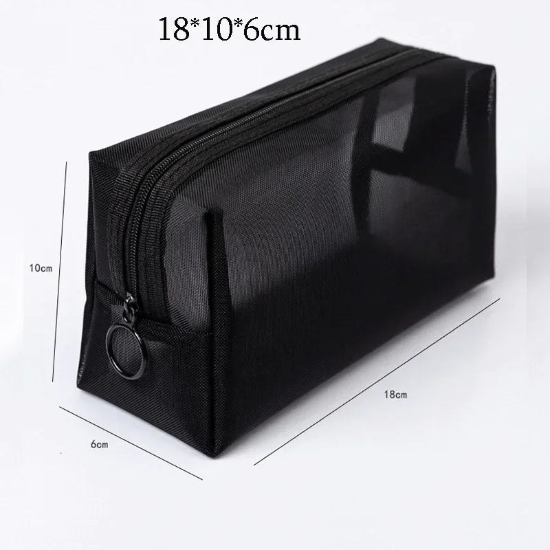 Black Mesh Makeup Bag Women Transparent Cosmetic Bag Small Large Portable Storage Bags Travel Toiletries Towel Organizer Pouch