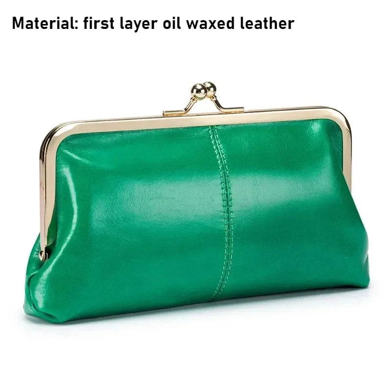 Genuine Leather Long Clutch Wallet Clip Bags Vintage Coin Purse Card Holder Key Lipstick Storage Phone Pouch Case for Women