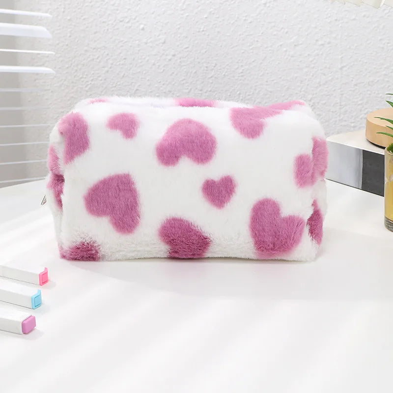 Fashion Small Cosmetic Bag Cute Plush Makeup Organizer Pouch Kawaii Pencil Case Bags Travel Coin Purse Household Storage