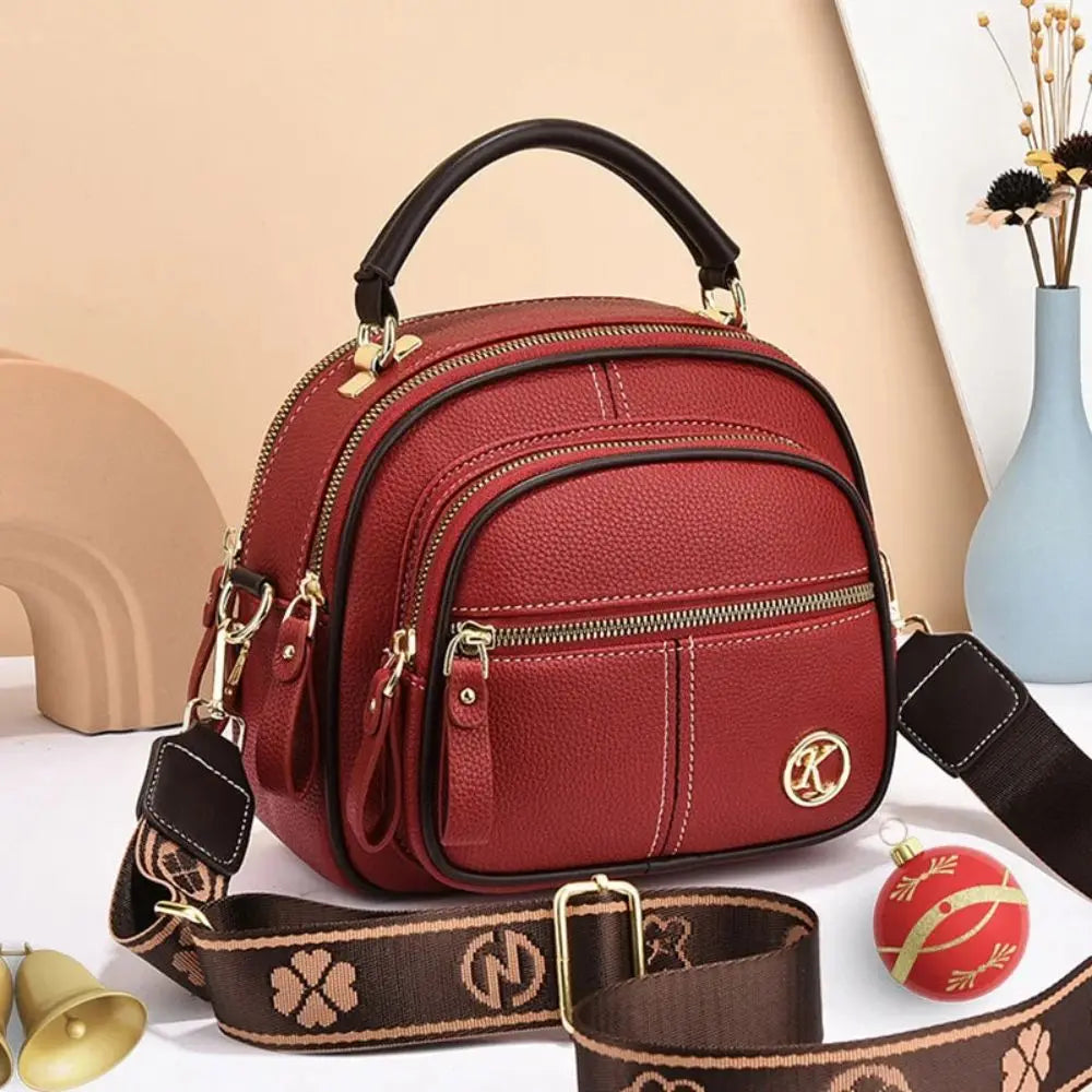 Leather Crossbody Bag Women Multi Compartment Large Capacity Handbag Adjustable Strap