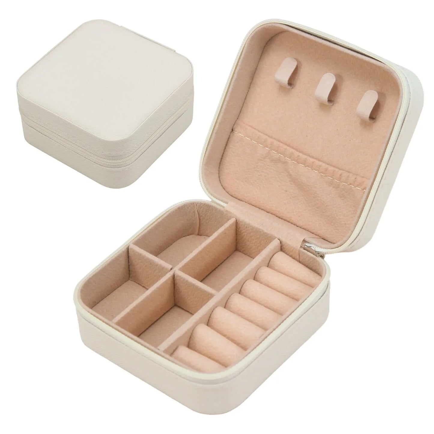 Solid Color Jewelry Organizer Leather Square Small Round Box Ring Earrings Portable Travel Jewelry Storage Lipstick Makeup Bag