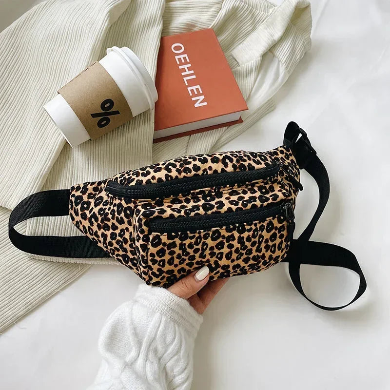 Leopard Print Flannel Fanny Pack Waist Bag Women