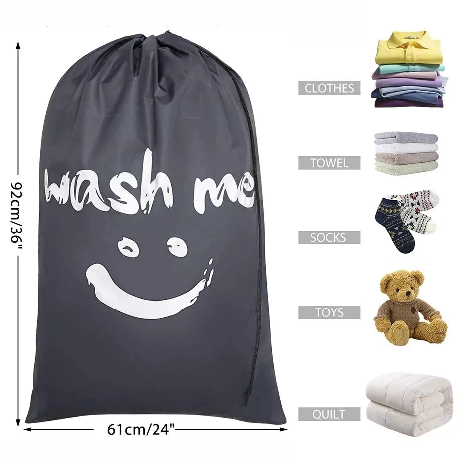 Nylon Laundry Bag Travel Bags Storage Organizer Pouch Hamper Wash Machine Washable Dirty Clothes Drawstring Bag Large Capacity