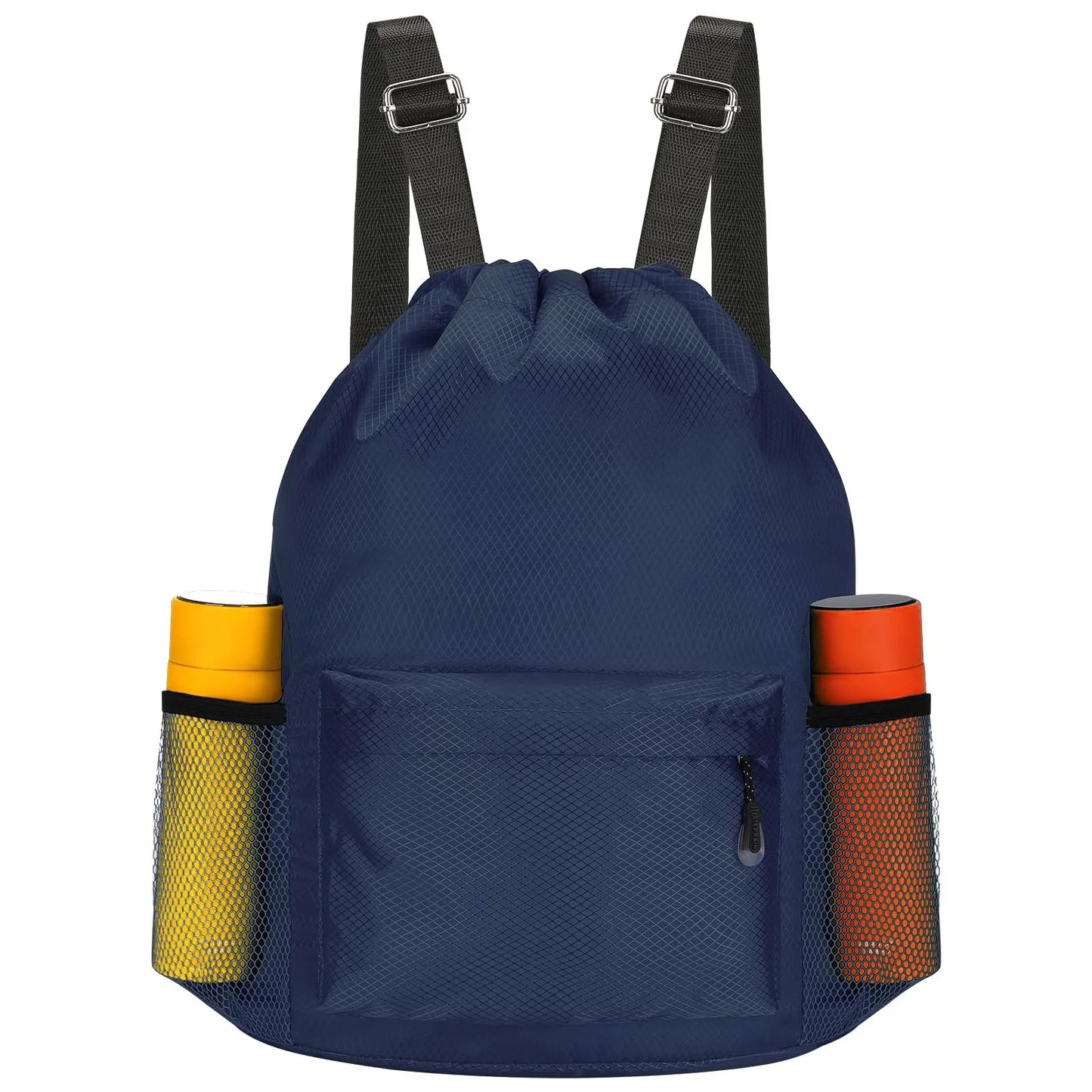 Waterproof Drawstring Backpack with Bottle Holder and Pockets