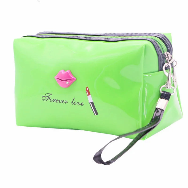 Summer Women's Lip Cosmetic Bag Patent Leather Wash Bag For Female 2022 Fashion Travel Solid Storage Make Up Bag Drop Shipping