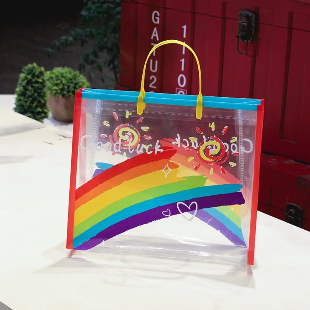 PVC Transparent Rainbow Shoulder Bag Waterproof Beach Tote Large Capacity Shopping Handbag