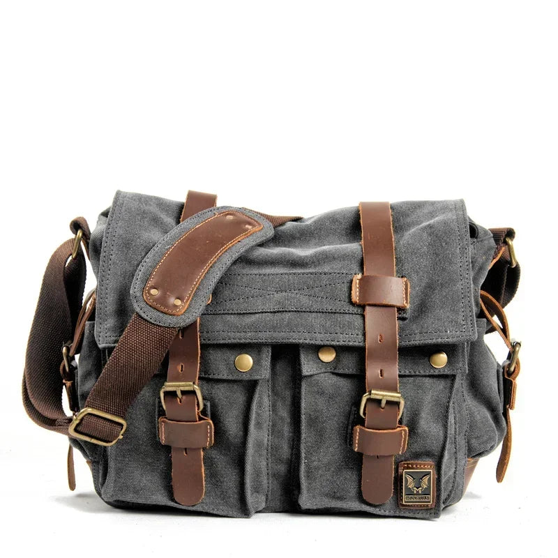 MUCHUAN Canvas Leather Messenger Bag Laptop Briefcase