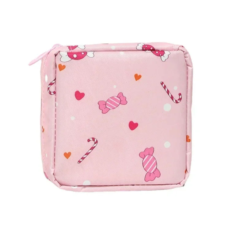 Women Cute Cartoon Mini Cosmetic Bags Lipstick Sanitary Pad Storage Bag Fashion Ladies Beauty Makeup Organizer Purses Bag Pouch