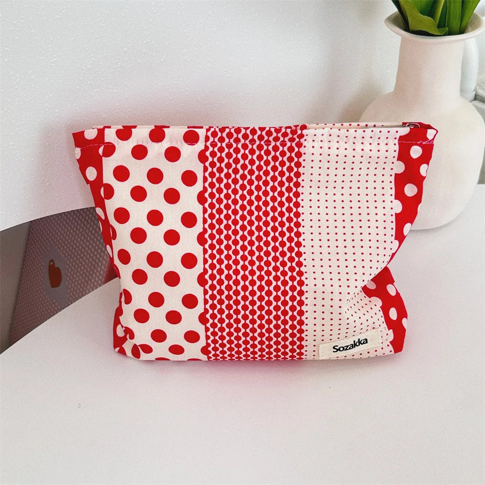 Women Makeup Pouch Plaid Bow Print Makeup Storage Bag Kawaii Makeup Bag Large Cosmetic Organizer Bag Clutch Handbag Beauty Case