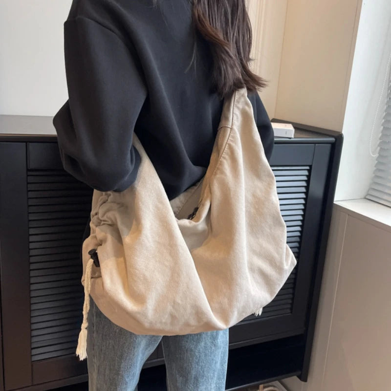 Large Capacity Canvas Shoulder Bag For Women College Student Book Bag Fashion Travel Shopping Crossbody Bag School MessengerBag