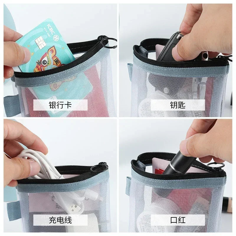 Transparent Mesh Mini Cosmetic Bag Makeup Case Lipstick Storage Bag Portable Key Earphone Data Line Organizer Card Holder Pouch