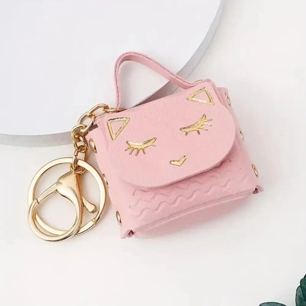 New Womens Cute Cat PU Leather Coin Purse Wallet Keychain Small Coin Pouch Key Ring Fashionable Bag Pendant