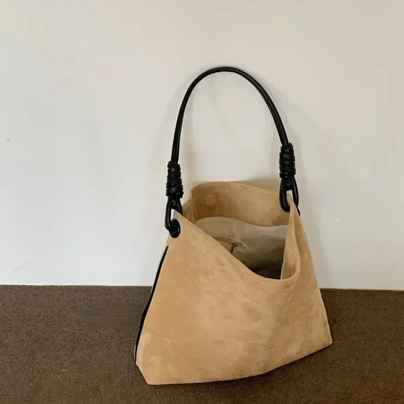 Large Suede Bucket Tote Bag for Women - Autumn Winter Handbag