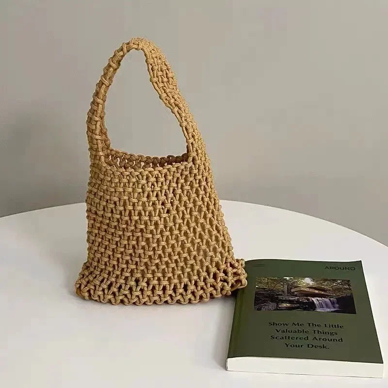 Summer Woven Tote Bag Crochet Beach Shoulder Handbag Straw Underarm Bag