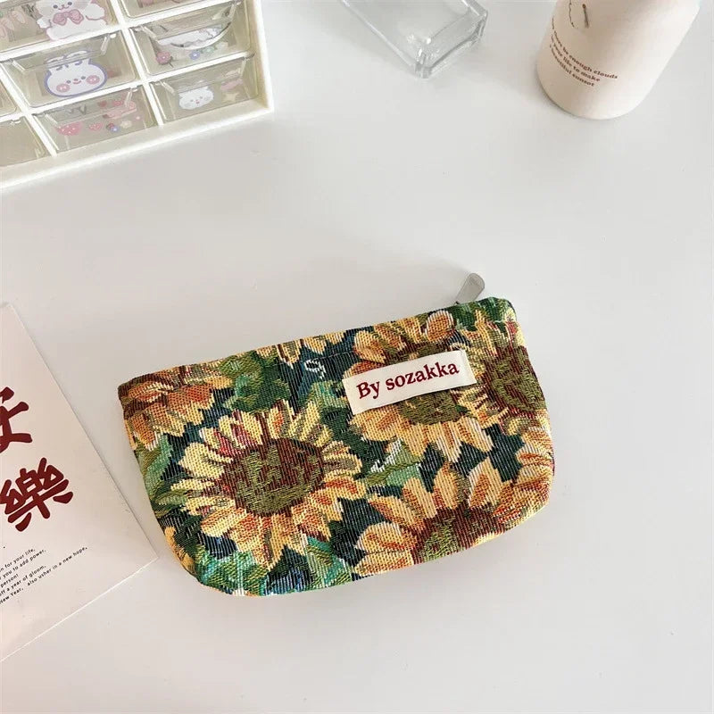 New Korean Women Floral Makeup Bags Cosmetic Bag Organizer Pouch Travel Make Up Toiletry Bag Canvas Beauty Case Pencil Case