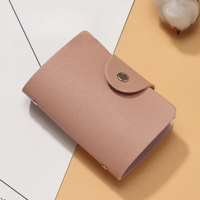 New 24 Slots Bits Card Holder Bag Simple Solid Color Pocket Case Women Men Credit ID Card Organizer Leather Cardholder Wallet