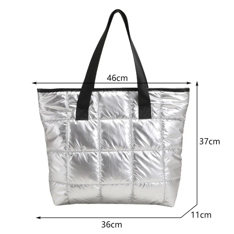 New Fashion Large Tote Padded Handbags Autumn Quilted Women Shoulder Bags Luxury PU Down Cotton Thread Crossbody Bag Winter Bag